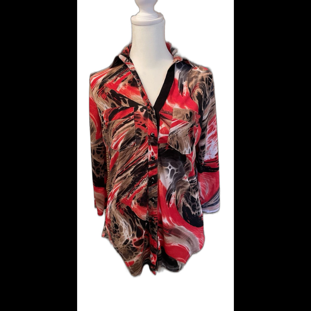 Venini Shirt Women’s Size Small Red Blouse 3/4 Sleeve